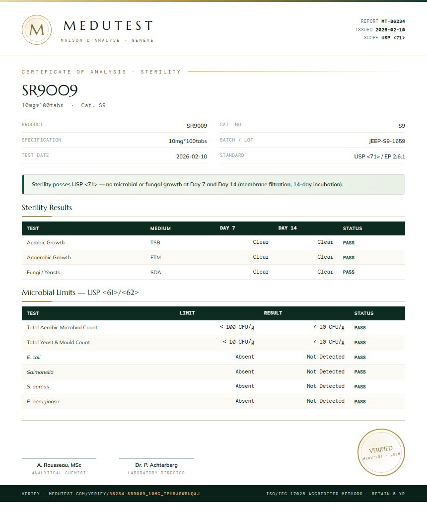 SR9009 Sterility report by Medutest